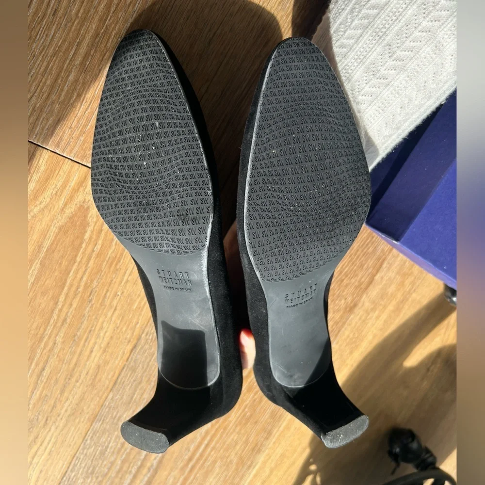 NIB RARE Stuart Weitzman Black Suede ChicPump Kitten Heels Size 9